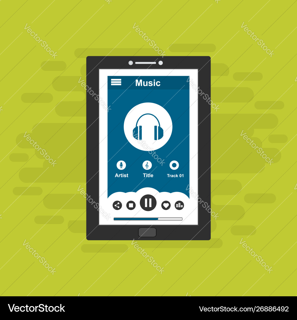 Media player application app template with flat Media player application app template with flat vector image
