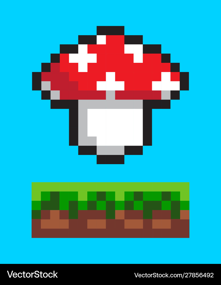 Mushroom icon on ground shelf pixel game element Mushroom icon on ground shelf pixel game element vector image
