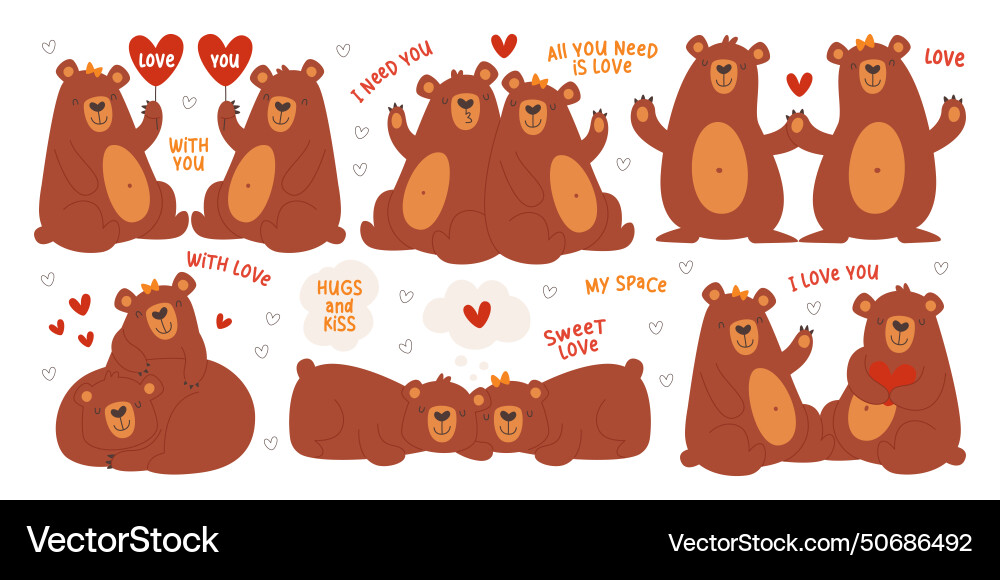 Romantic bear couple loving male and female Romantic bear couple loving male and female vector image