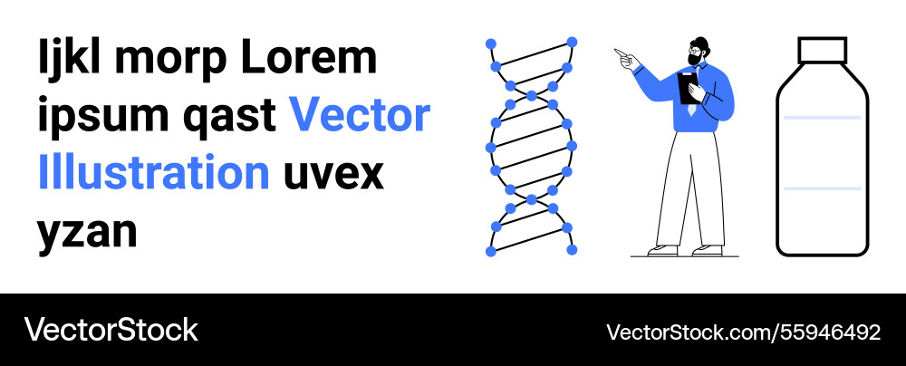 Scientist explaining dna structure with simplified Scientist explaining dna structure with simplified vector image