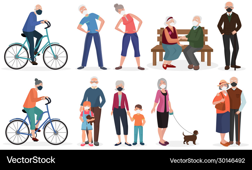 Senior Couple in Masken vektorbild