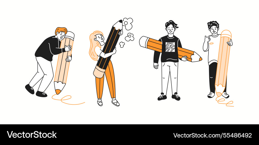 Students collaborate on group project color Vector Image