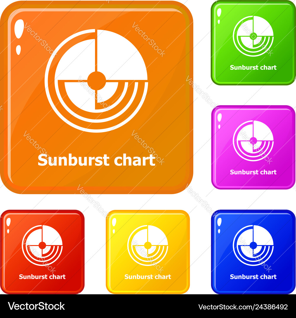 Sunburst chart icons set color Vector Image