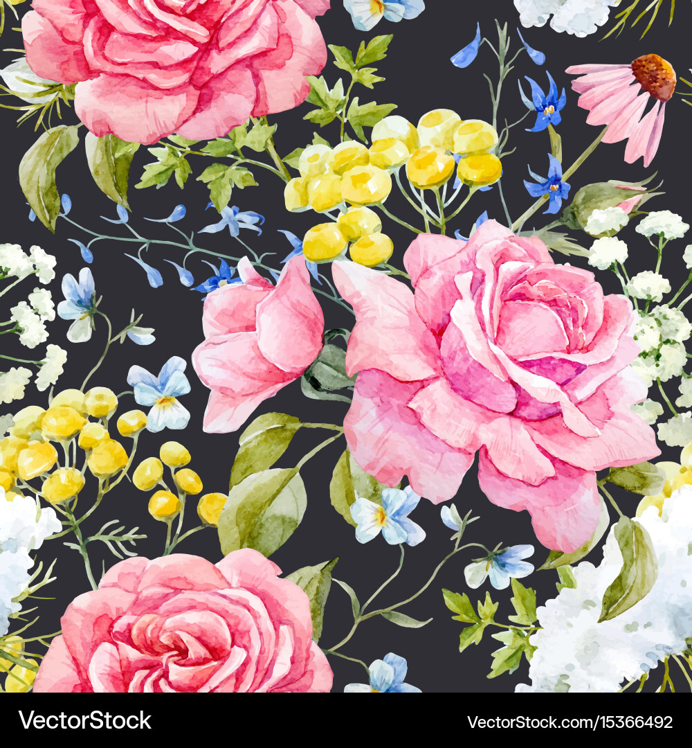 Watercolor rose seamless pattern Royalty Free Vector Image