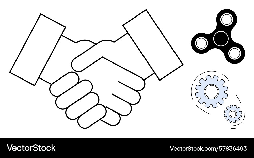 Collaborative handshake with spinner and gears Vector Image