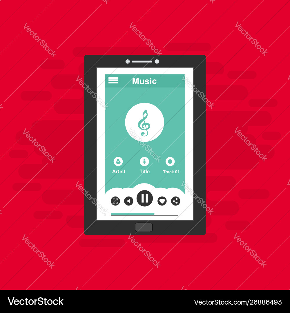 Media player application app template with flat Vector Image