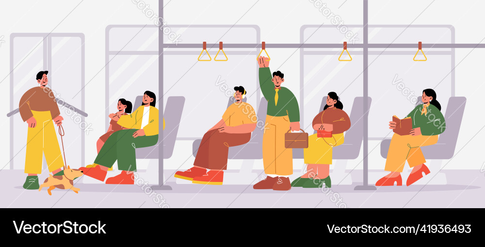 Public transport bus interior with passengers Vector Image