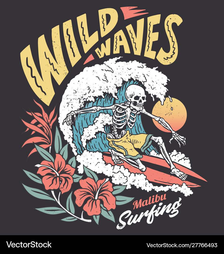 Retro Surfing Skeleton vector image