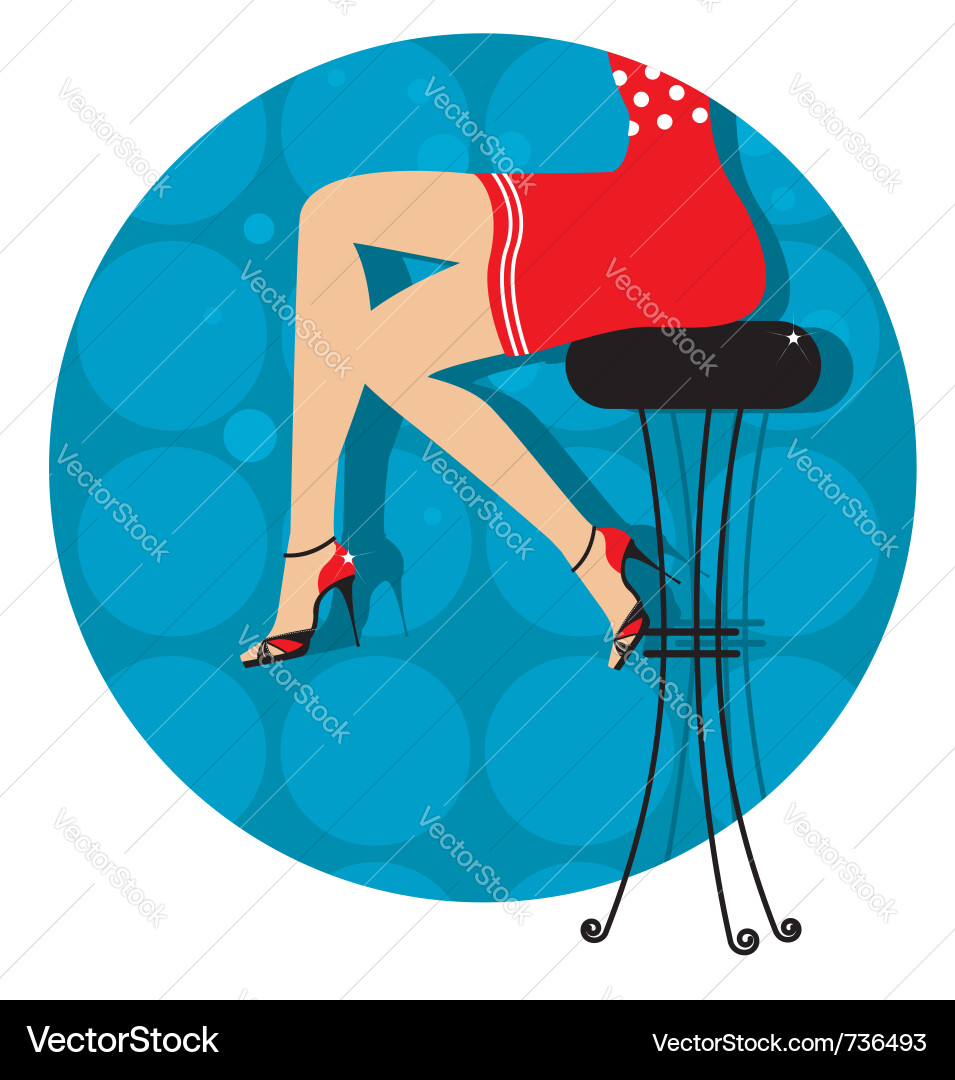 Stylish Woman Legs in Red Dress on Bar Stool Vector Image