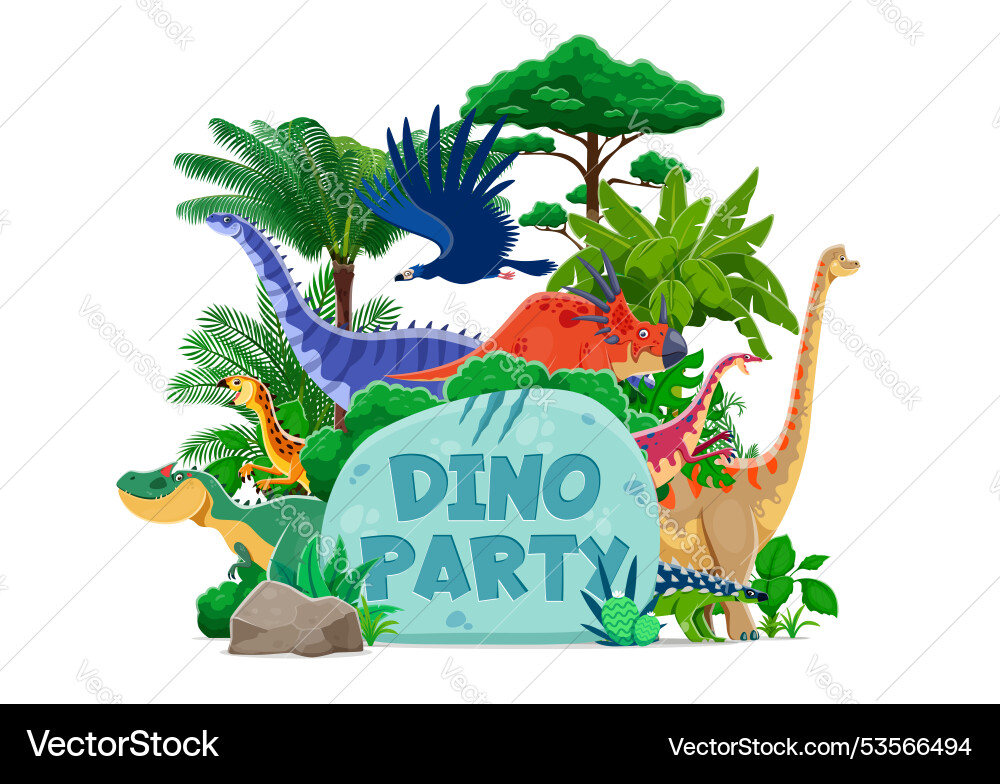 Dino party cover cartoon prehistoric dinosaurs Dino party cover cartoon prehistoric dinosaurs vector image