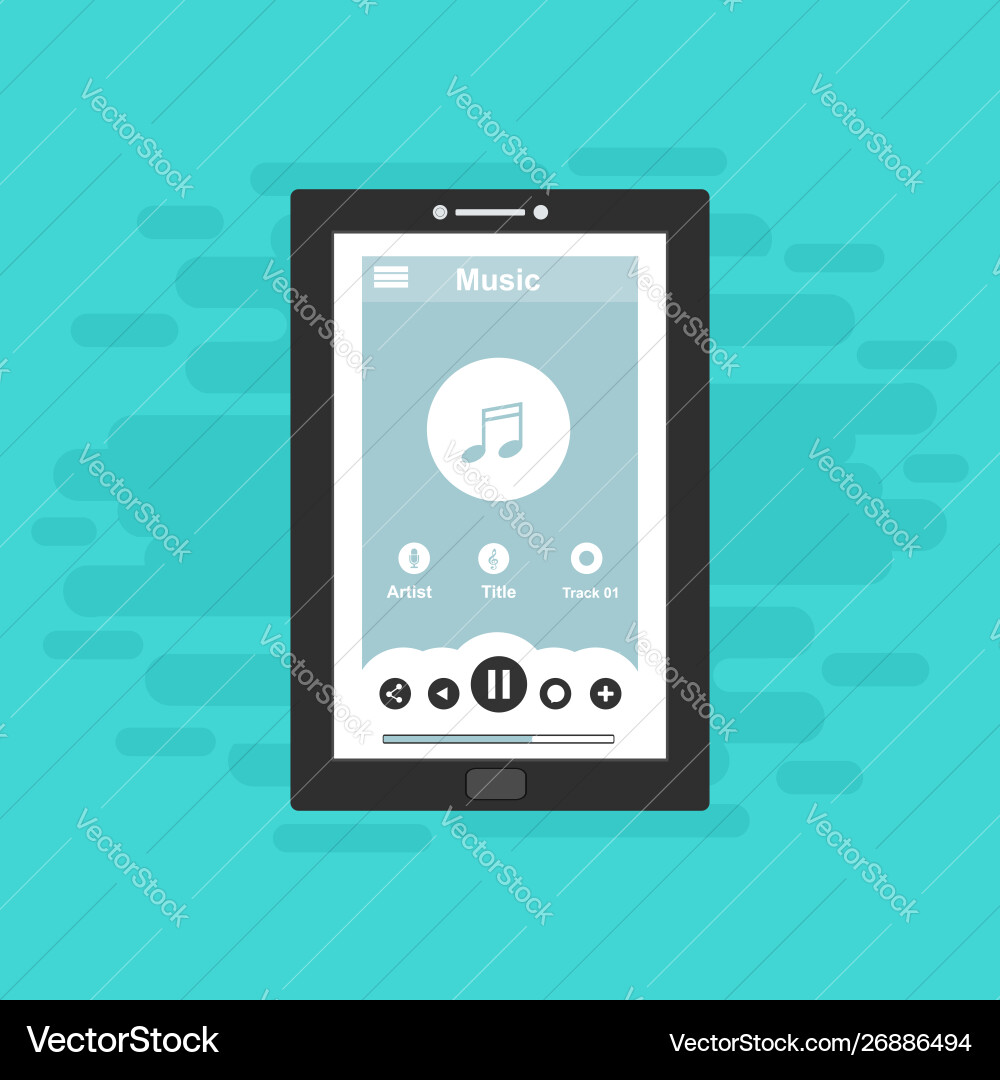 Media player application app template with flat Media player application app template with flat vector image