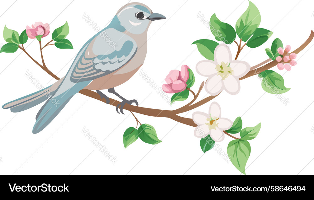 Spring Bird on Branch Vector Image