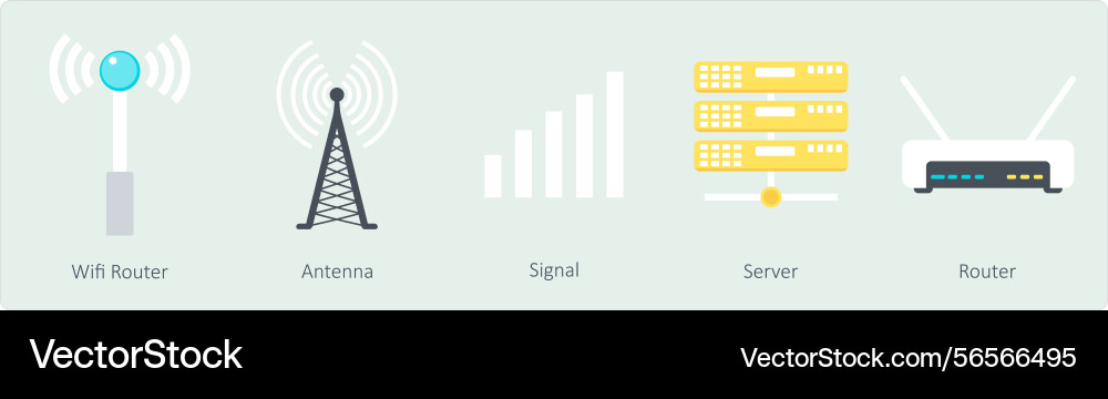 A set of 5 communication icons as wifi roouter vector image