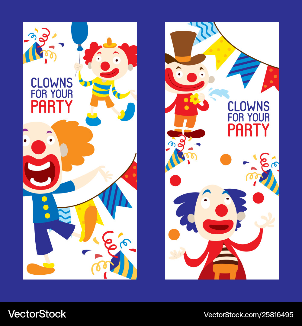Clowns for your party set banners Clowns for your party set banners Vector Image