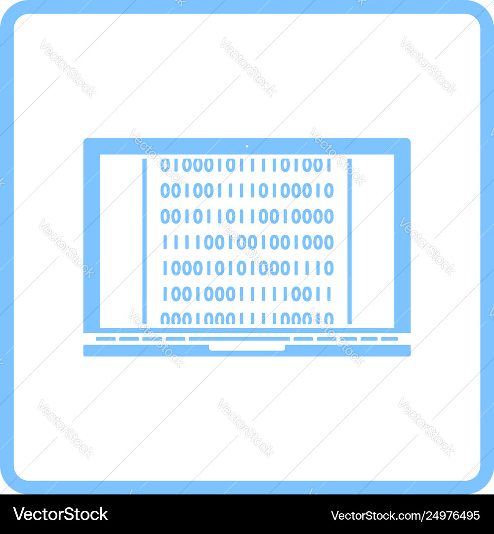 Laptop with binary code icon vector image