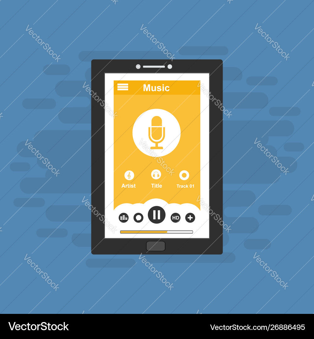 Media player application app template with flat vector image