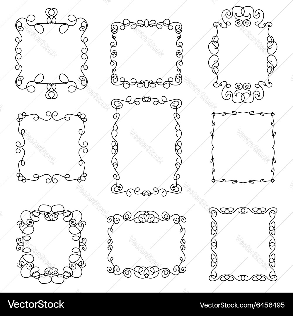 Set of decorative frames in linear style vector image