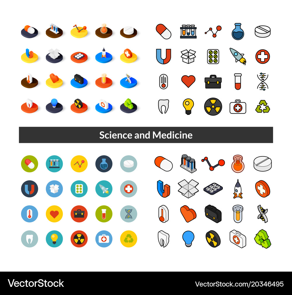 Set of icons in different style - isometric flat vector image