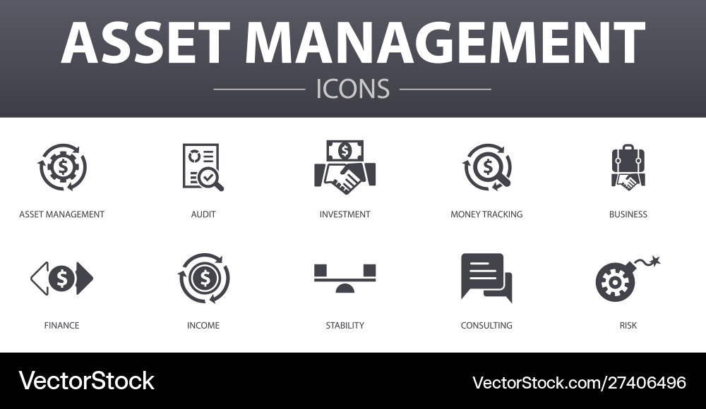 Asset management simple concept icons set Vector Image