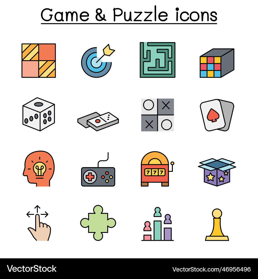 Game and puzzle color line icon set vector image