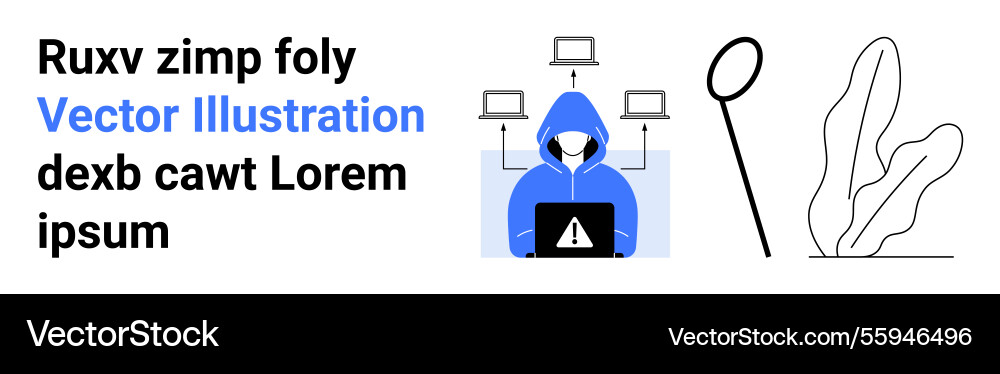 Hacker in hood accessing network with warning sign Hacker in hood accessing network with warning sign vector image