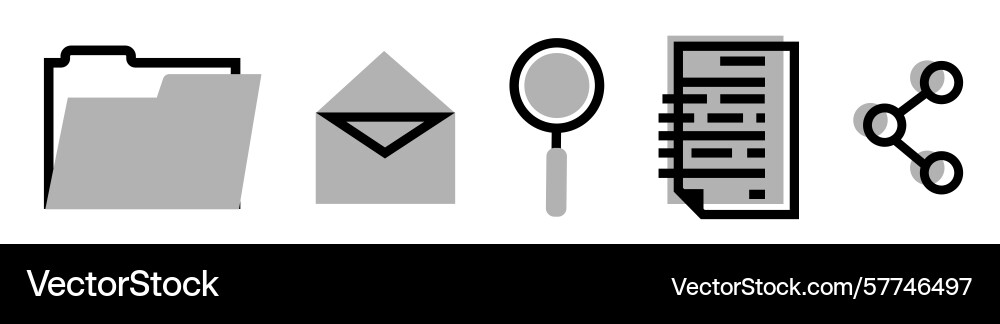 Set of it objects icons folder mail magnifier vector image