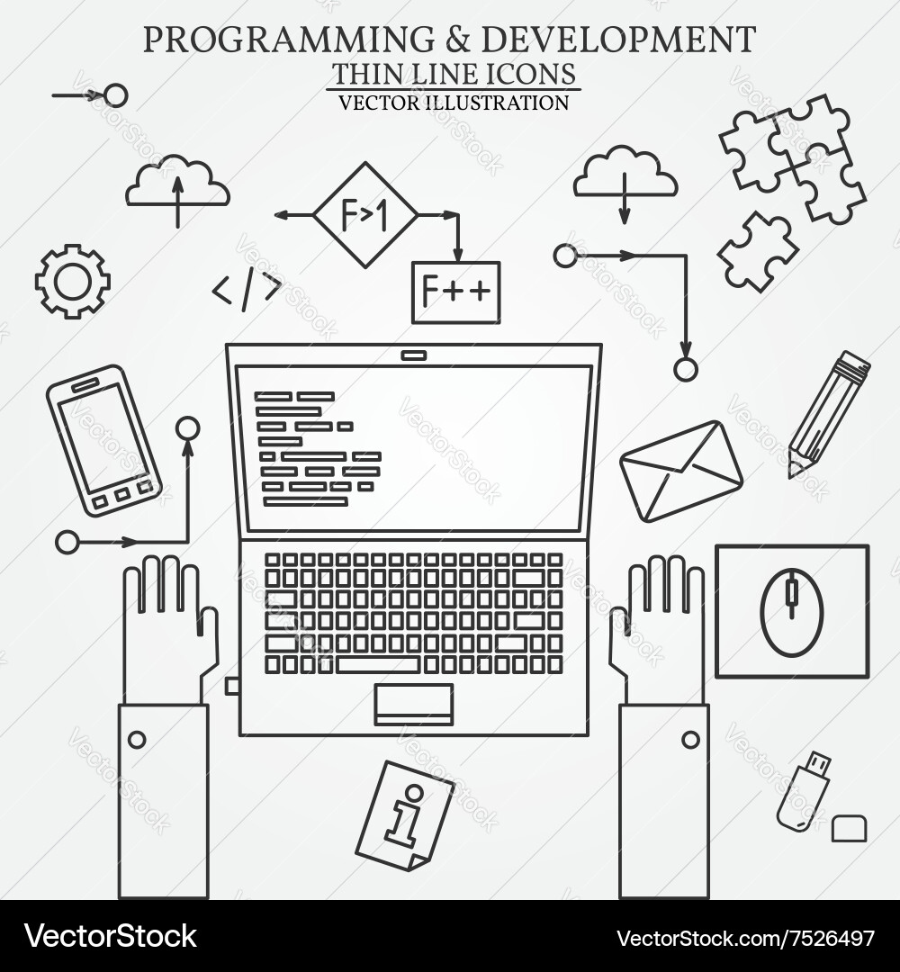 Thin line design of cloud computing technology wir vector image