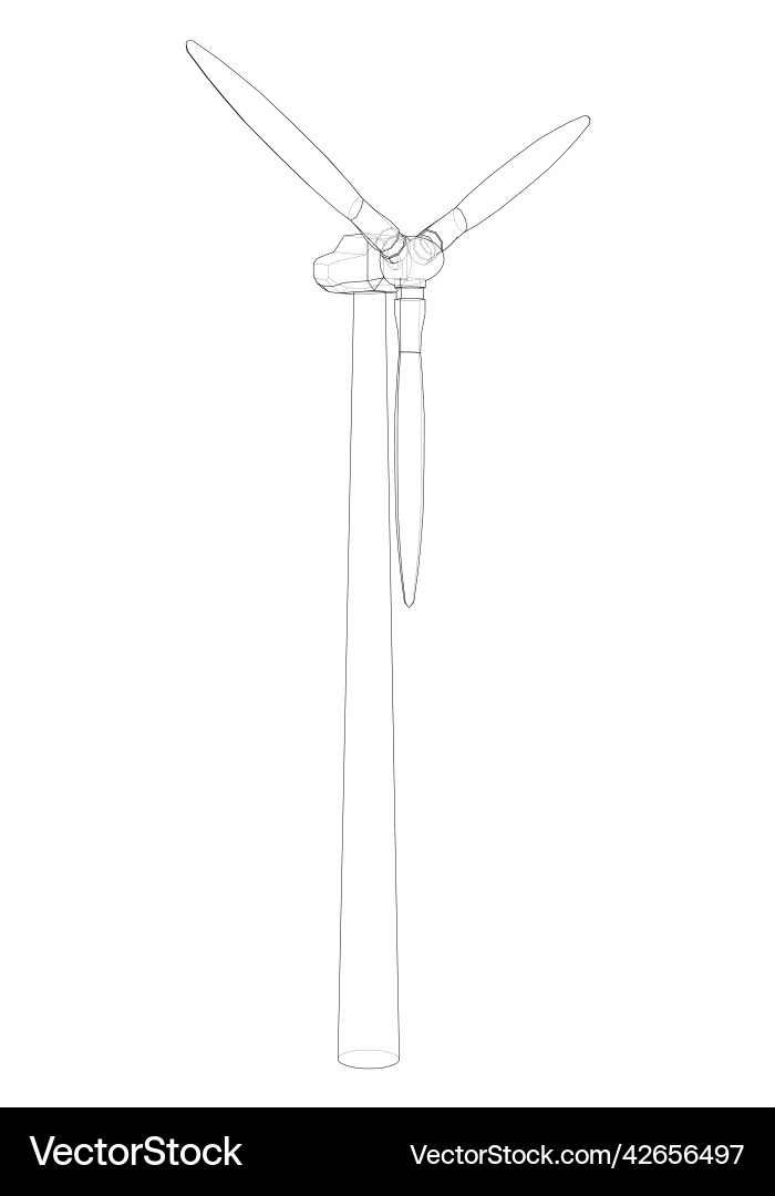 Wind Turbine Rendering - 3D Wireframe vector image