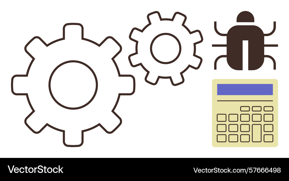 Gear icons with bug and calculator representing Gear icons with bug and calculator representing vector image