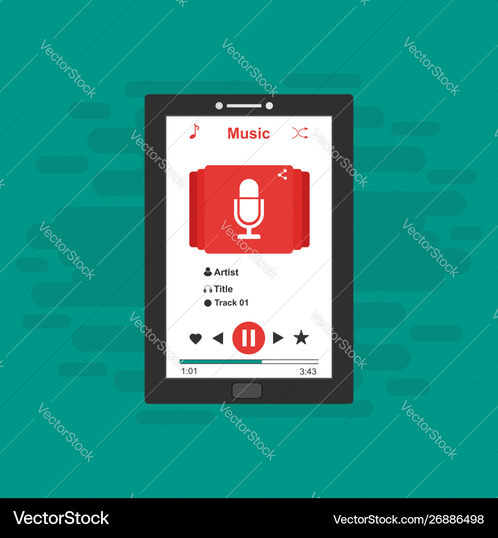 Media player application app template with flat Media player application app template with flat vector image