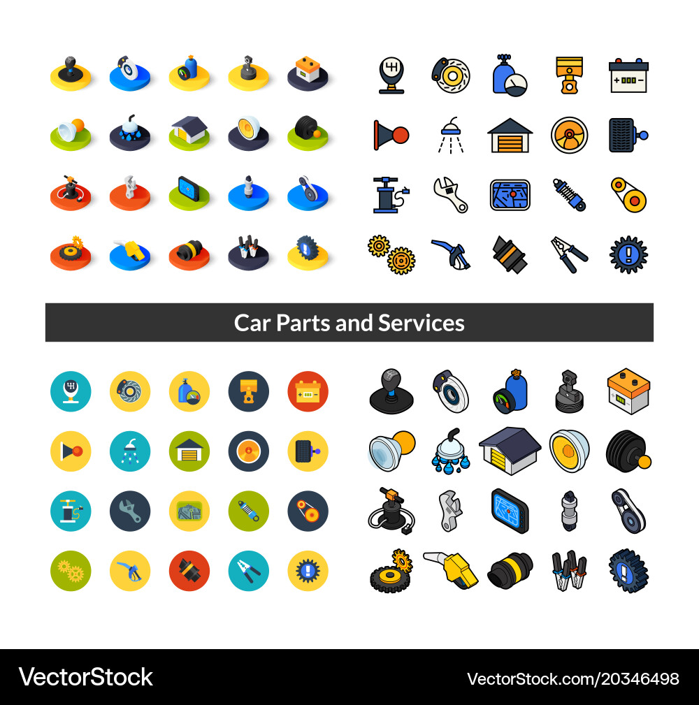 Set of icons in different style - isometric flat vector image