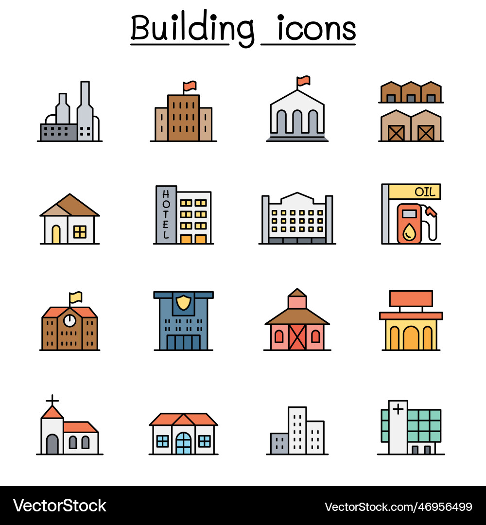 Building Line Icon Set - Architecture vector image