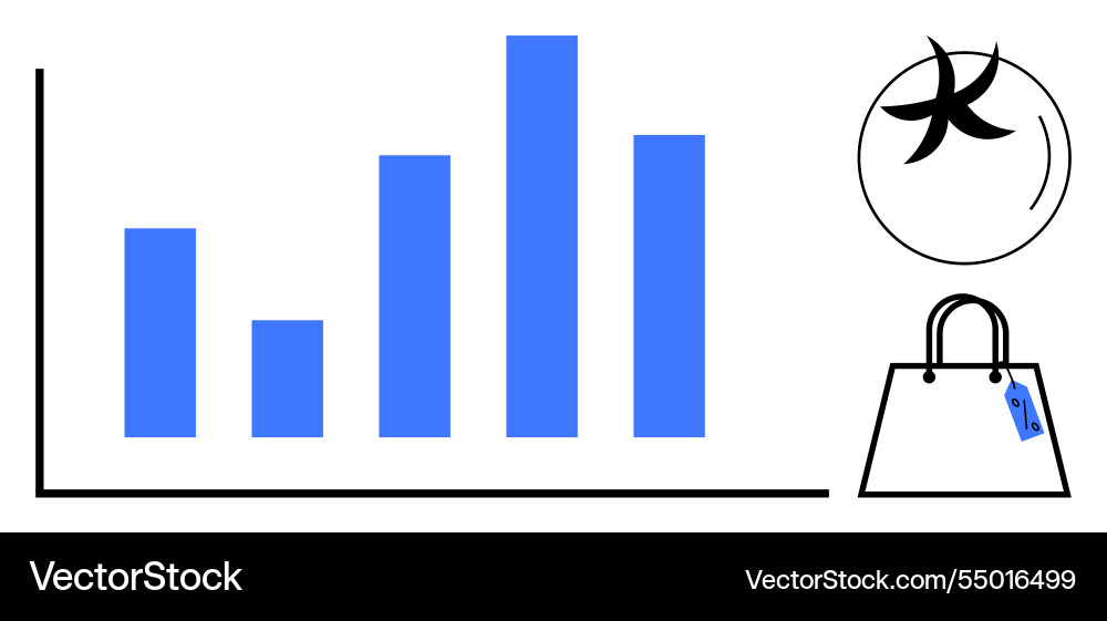 Data analytics bar graph with shopping bag Vector Image