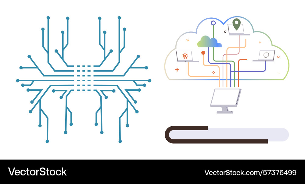 Digital circuit board and cloud computing network Digital circuit board and cloud computing network vector image
