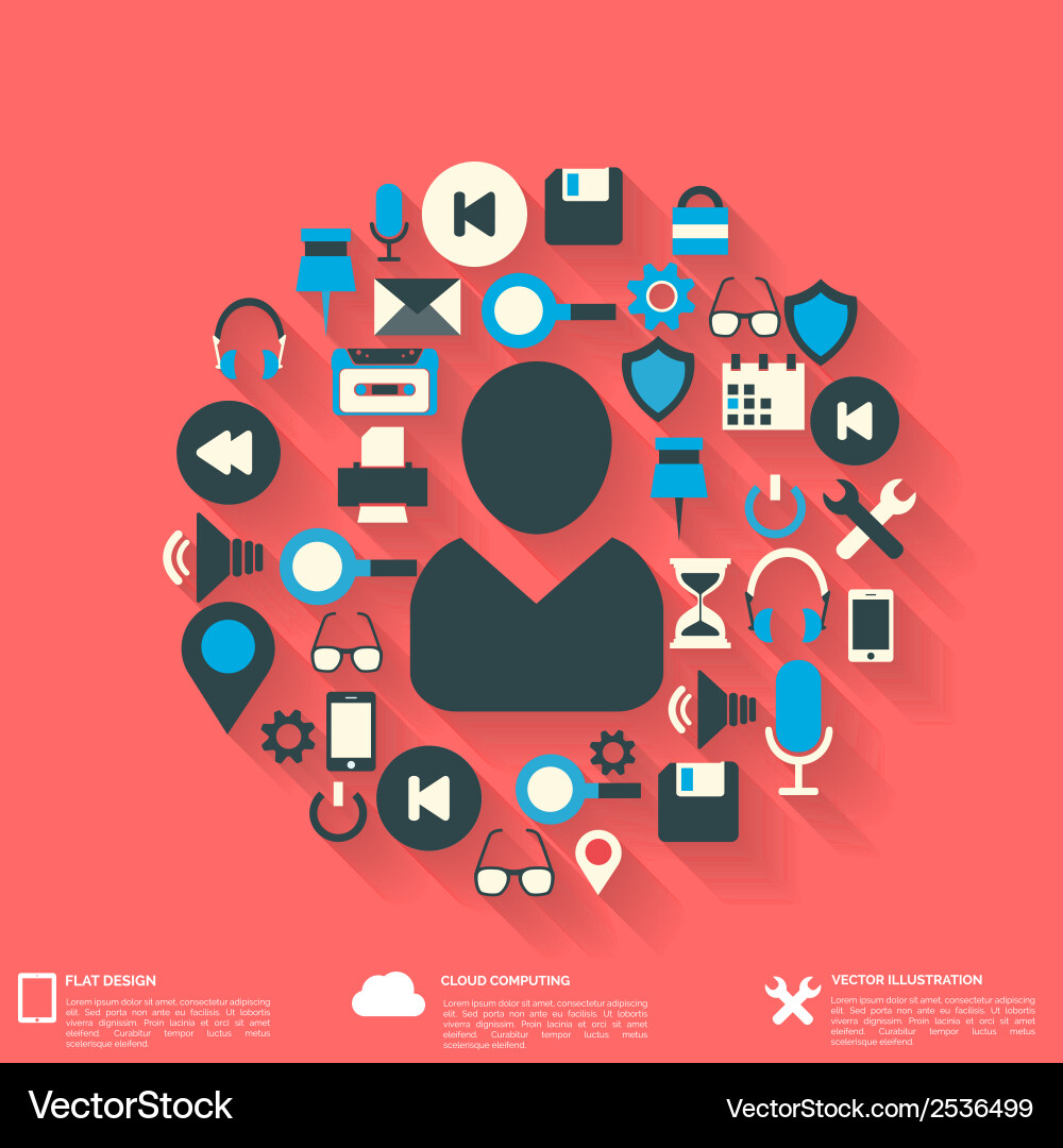 Flat abstract background with web icons interface Vector Image