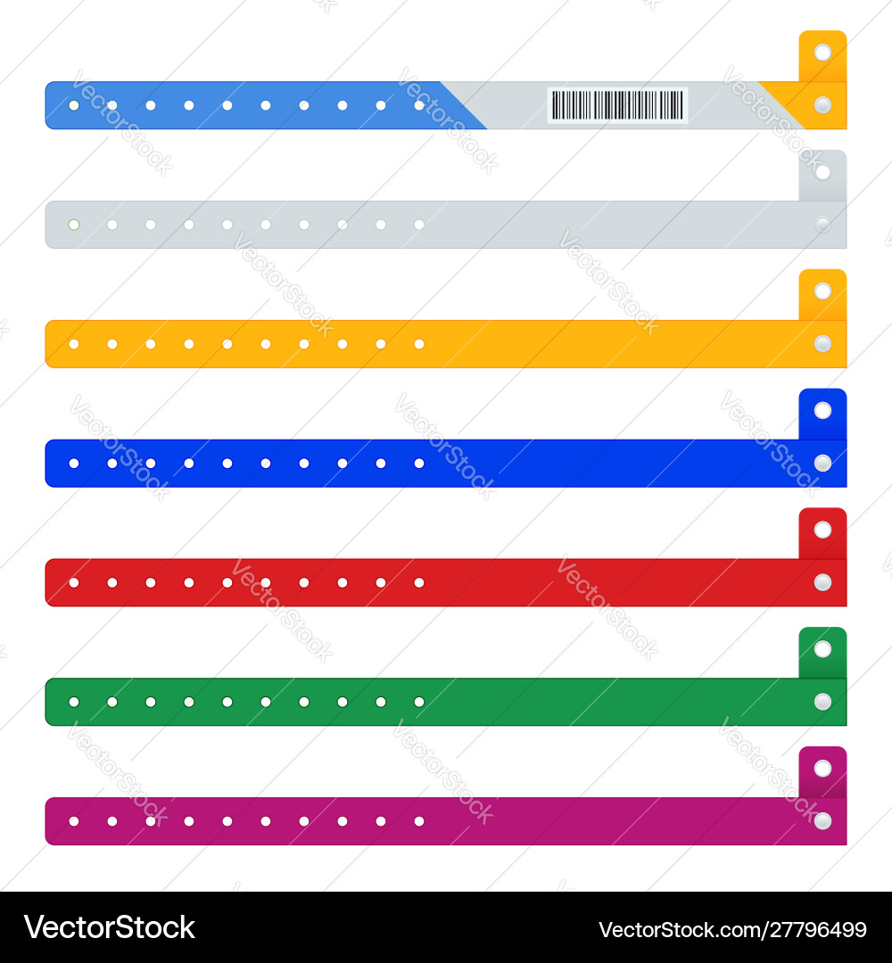 Flat icons set colored vinyl bracelets hand id Flat icons set colored vinyl bracelets hand id vector image
