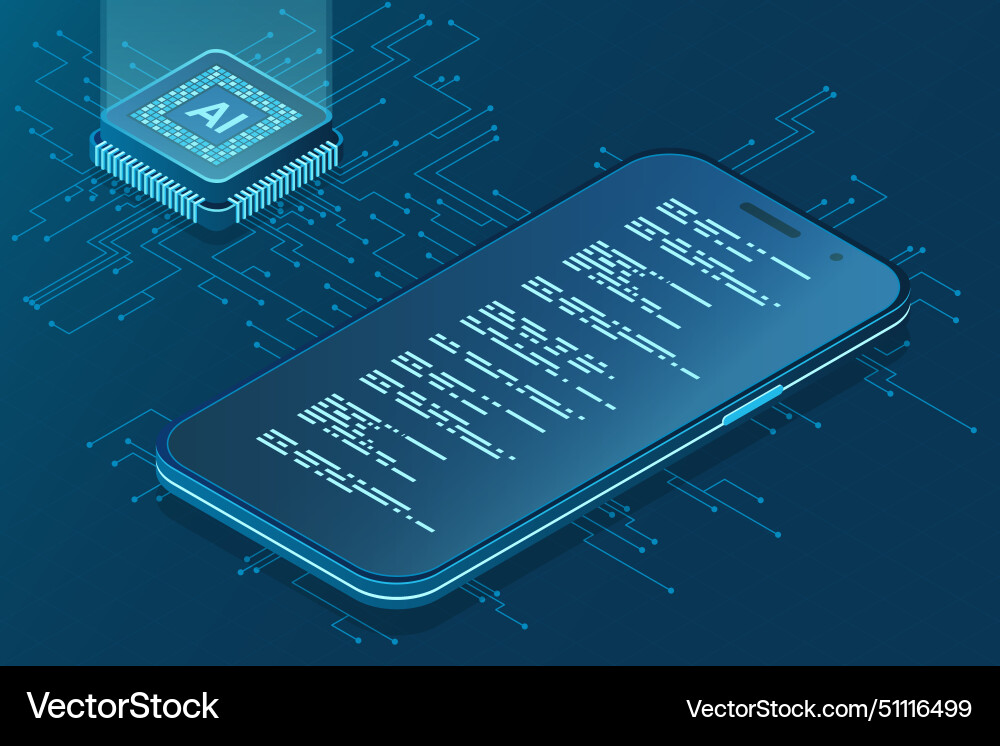 Isometric smartphone with ai artificial Isometric smartphone with ai artificial vector image
