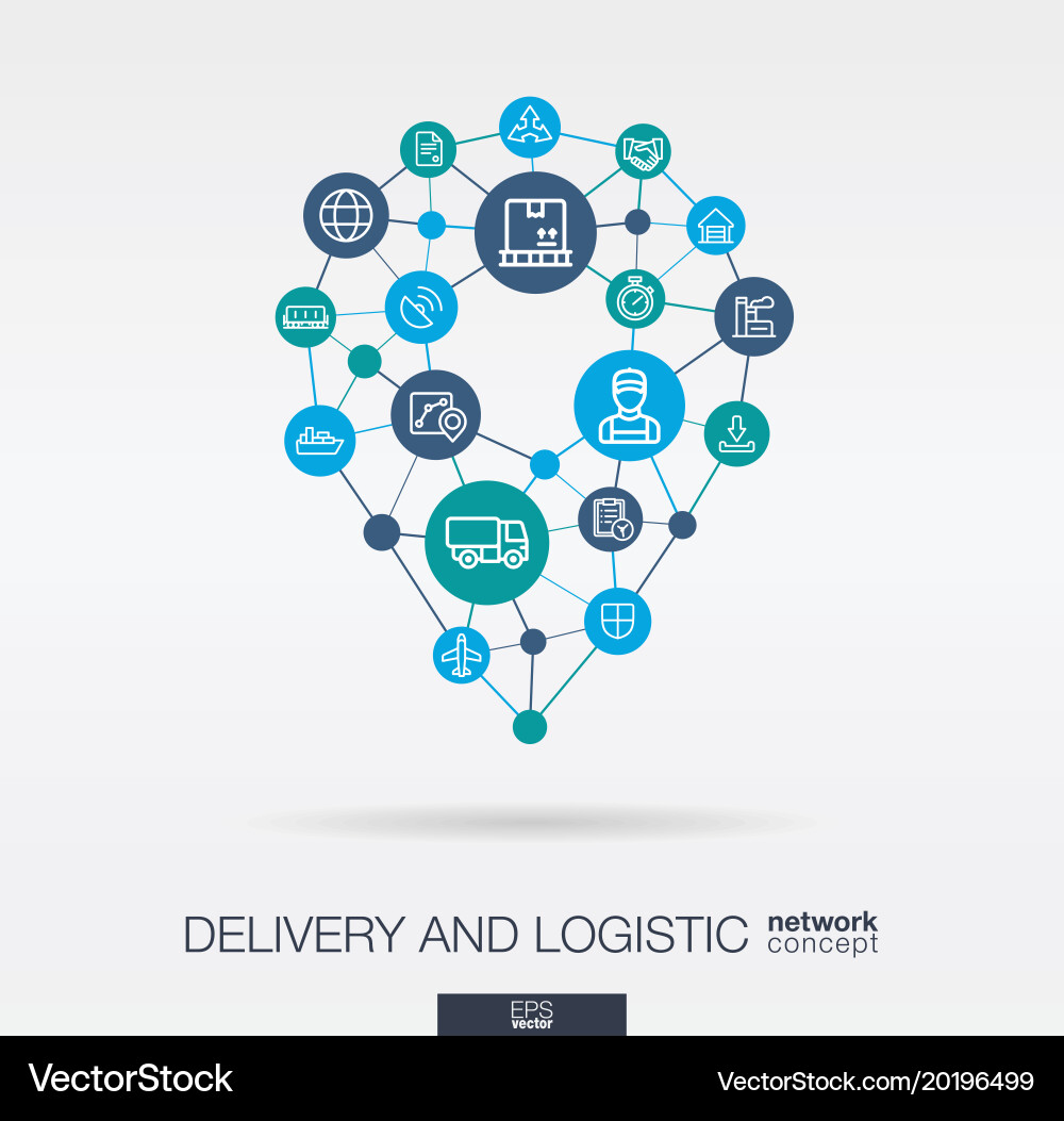 Logistic integrated thin line web icons in map pin vector image