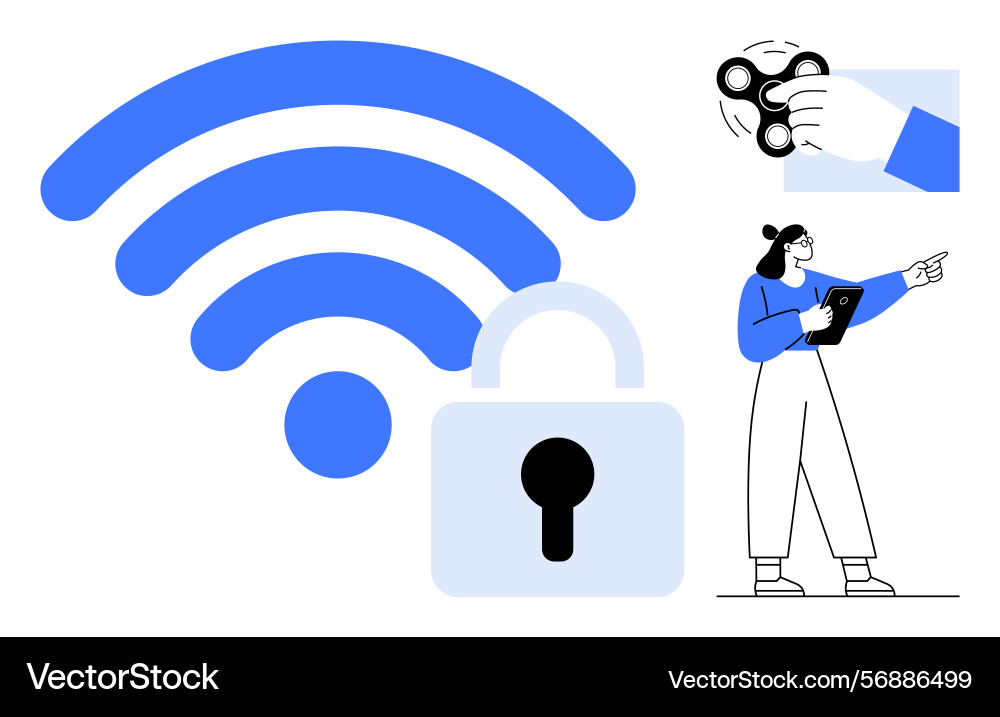 Secure wireless connection highlighted with lock Secure wireless connection highlighted with lock vector image
