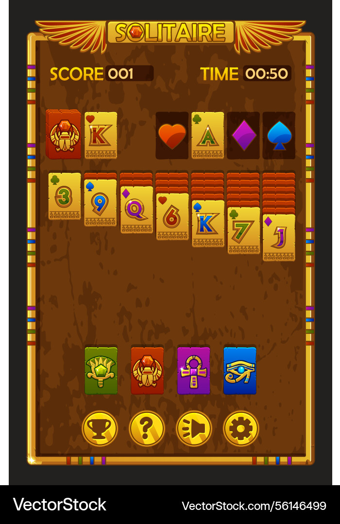 Solitaire game ui in egyptian style background Solitaire game ui in egyptian style background vector image