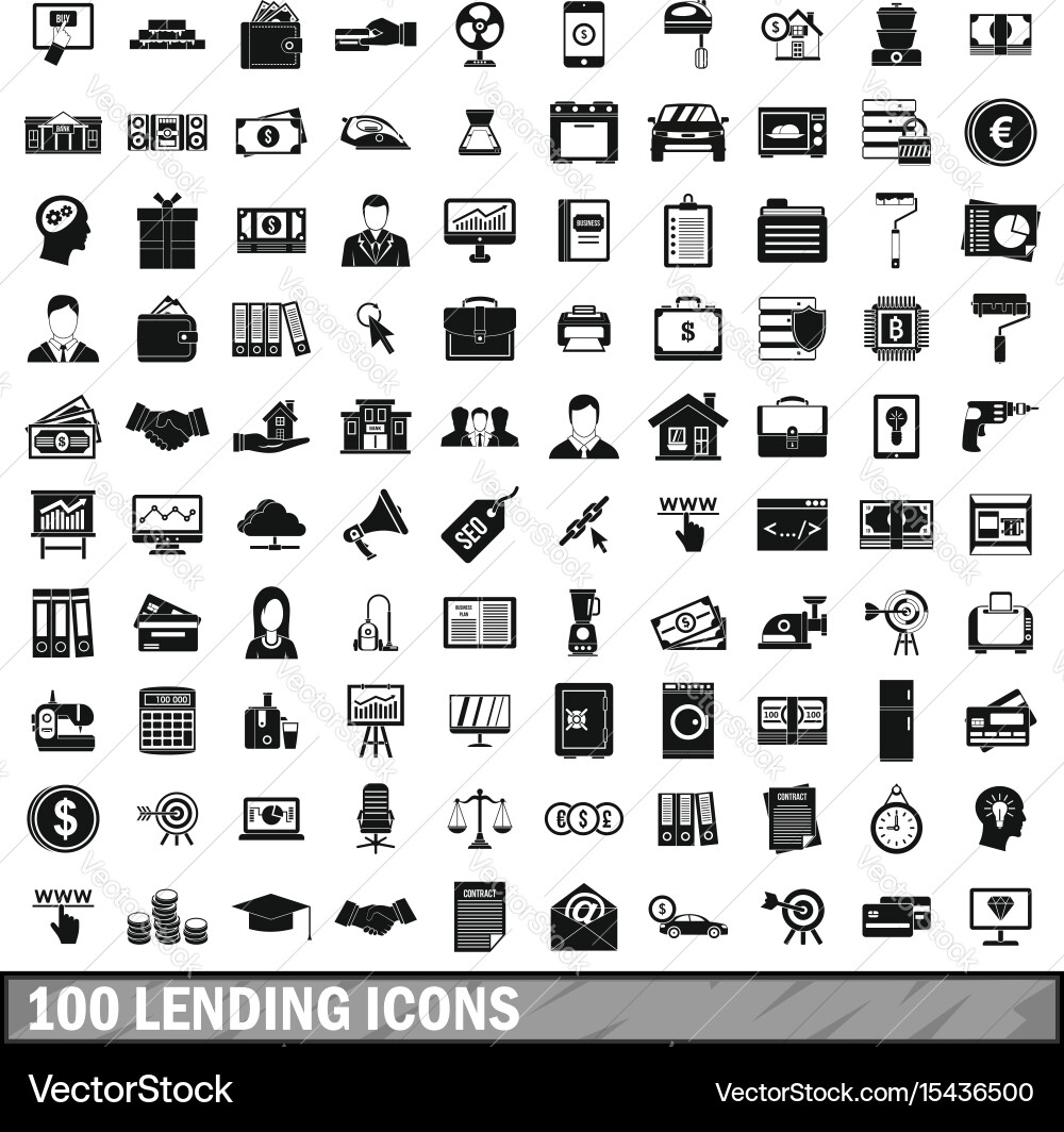 100 lending icons set simple style Vector Image