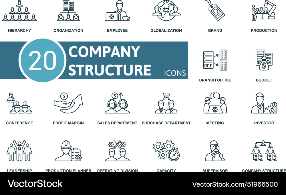 Company structure thin line icon set hierarchy Company structure thin line icon set hierarchy vector image