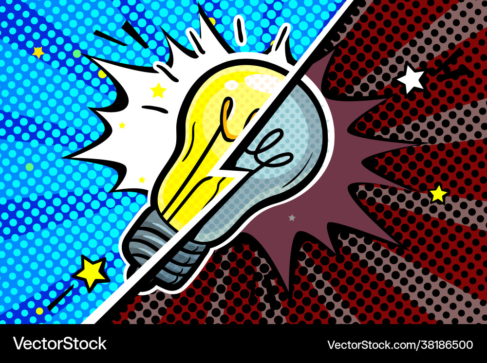 Concept idea on and off light bulb in pop art Concept idea on and off light bulb in pop art vector image