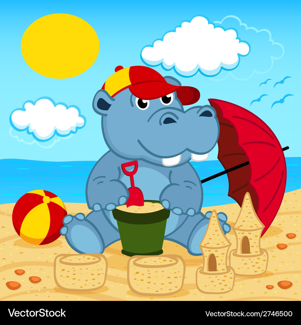 Cute Hippo on Sandy Beach Vector Image