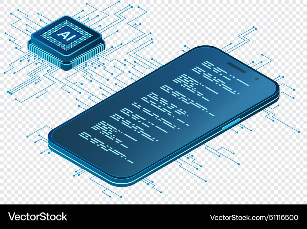 Isometric smartphone with ai artificial Isometric smartphone with ai artificial Vector Image