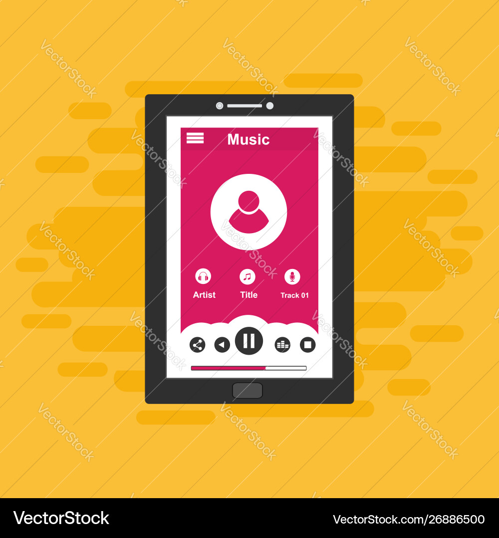 Media player application app template with flat Media player application app template with flat vector image