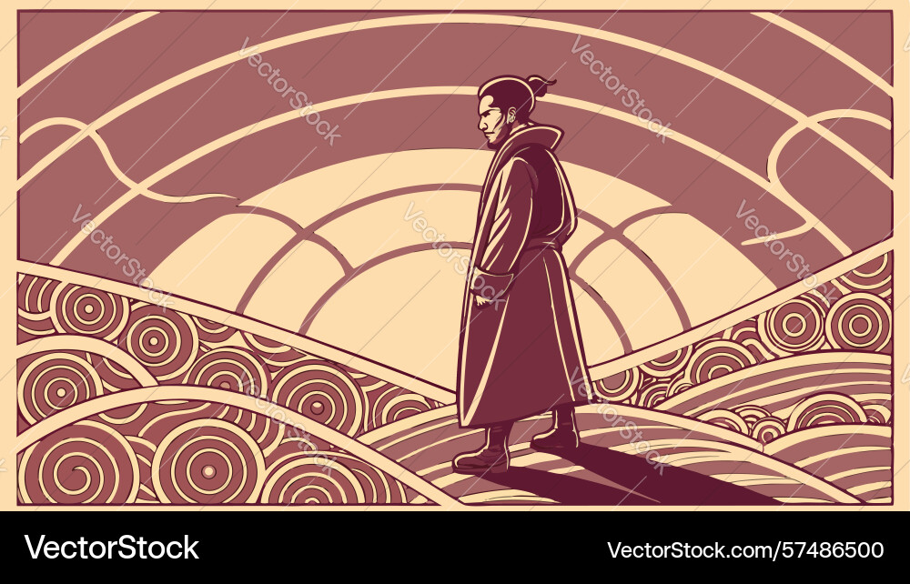 Person in cloak amidst abstract patterns vector image