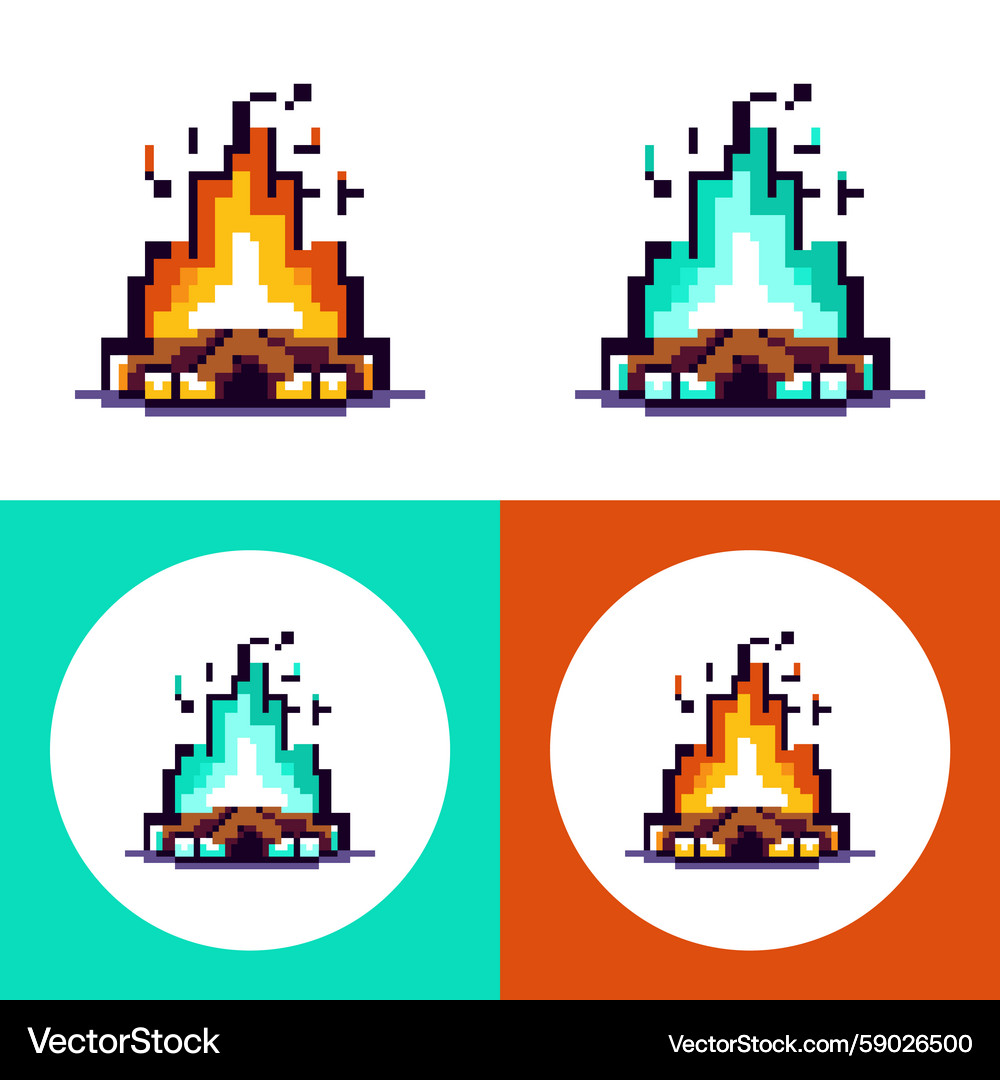 Pixel Art Campfire Set – Royalty-Free Vector | VectorStock
