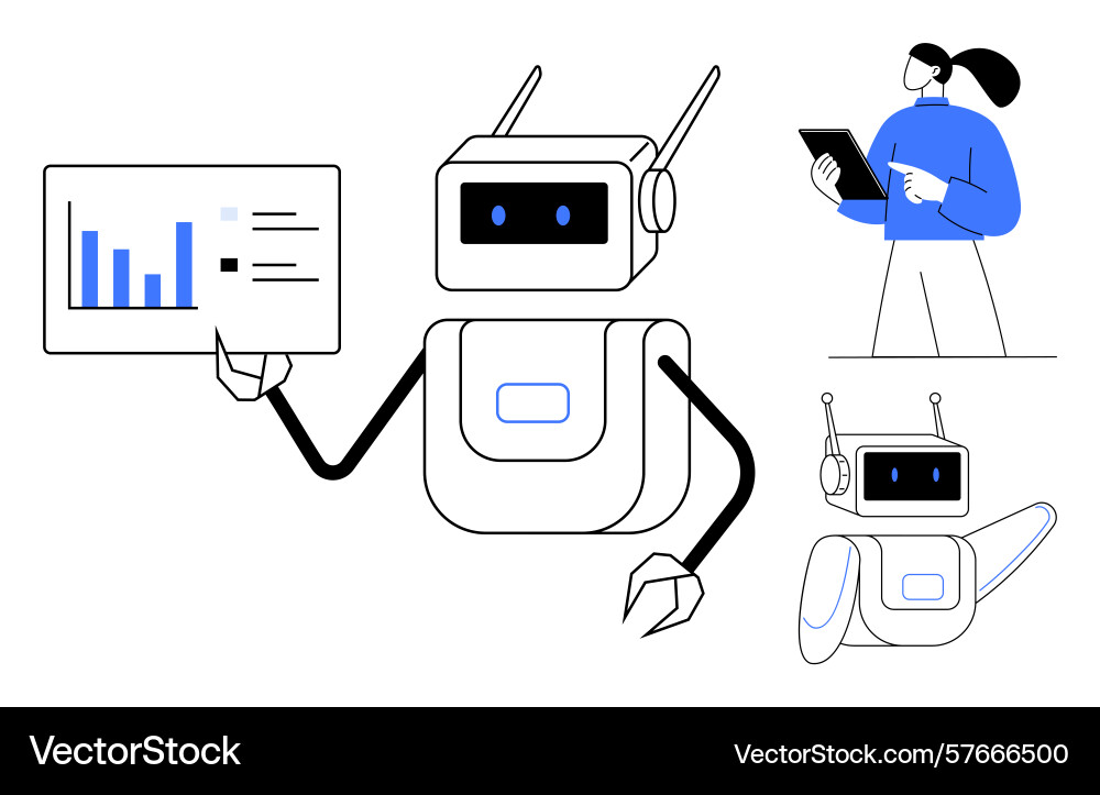 Robot sharing data insights with business Robot sharing data insights with business vector image