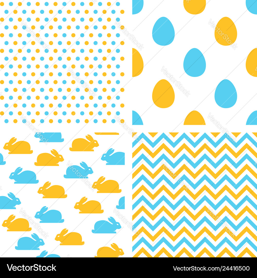 Set of easter seamless patterns with eggs rabbits Set of easter seamless patterns with eggs rabbits vector image